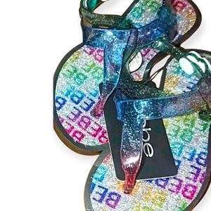 NWT Bebe girls Multi-Color Glitter Jelly Sandals Little Girls Shoe Size M 7/8
